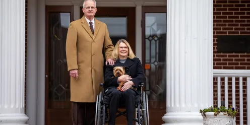 Dr. Larry L. Cockrum, former president, and his wife Dixie on their front porch.