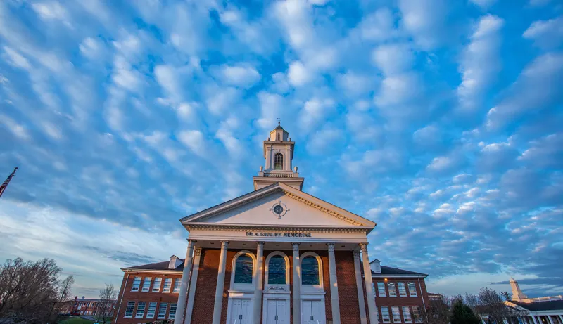An early morning photo outside of Gatliff Chapel. 