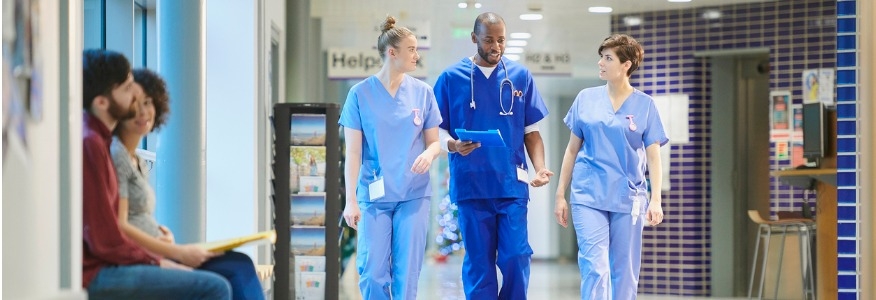 Nurses in hallway of hospital