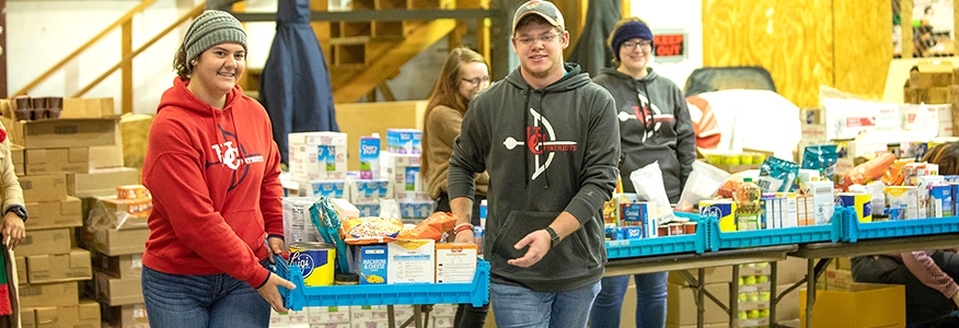 Students volunteering during a food drive