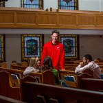 Several people having a conversation