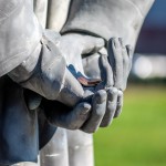 A bronze statue on campus