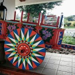 A Spanish cart sitting outside. 