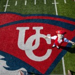 Patriot Pete on the football field. 