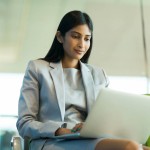 woman using computer