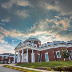 Sunrise with a campus building 