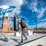 Working out on a punching bag
