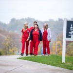Nursing students walking on campus