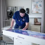 PA student using Anatomage table in PA lab