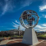Globe statue on campus