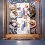 A group of students study in the library. 