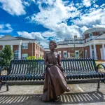 A statue of Marie Curie on the campus at Cumberlands. 