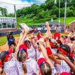 Cumberlands softball team celebrates after winning a tournament. 