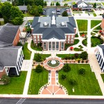 An aerial view of the campus quad. 