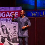 Tray Deadwyler speaks to students at Cumberlands during opening convocation. 