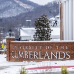 A light blanket of snow covers the entrance sign to Cumberlands campus. 